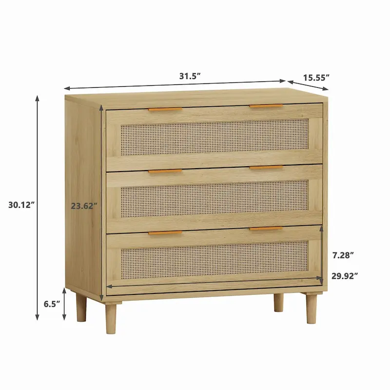 6-Drawer Oak Dresser with Rattan Drawers
