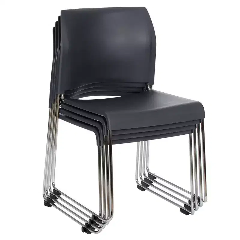 Hampden Furnishings 4pk Jody Collection Plastic Stack Chair Charcoal: Set of 4, No Assembly, Polypropylene, Steel Frame