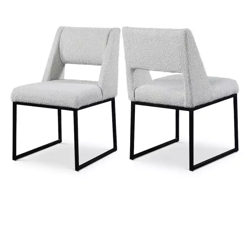 Cream Boucle Dining Chair, Black Iron Frame, Set of 2