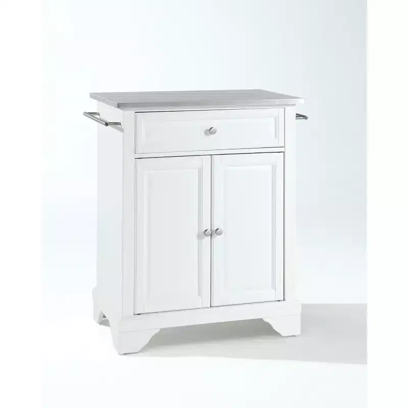 HomeStock Lafayette Granite Top Small Portable Rolling Kitchen Island Storage Cart, Microwave Stand, White