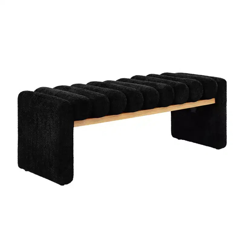 Modern Solid Wood Bench with Removable Bolster Cushions, H-Shaped Design