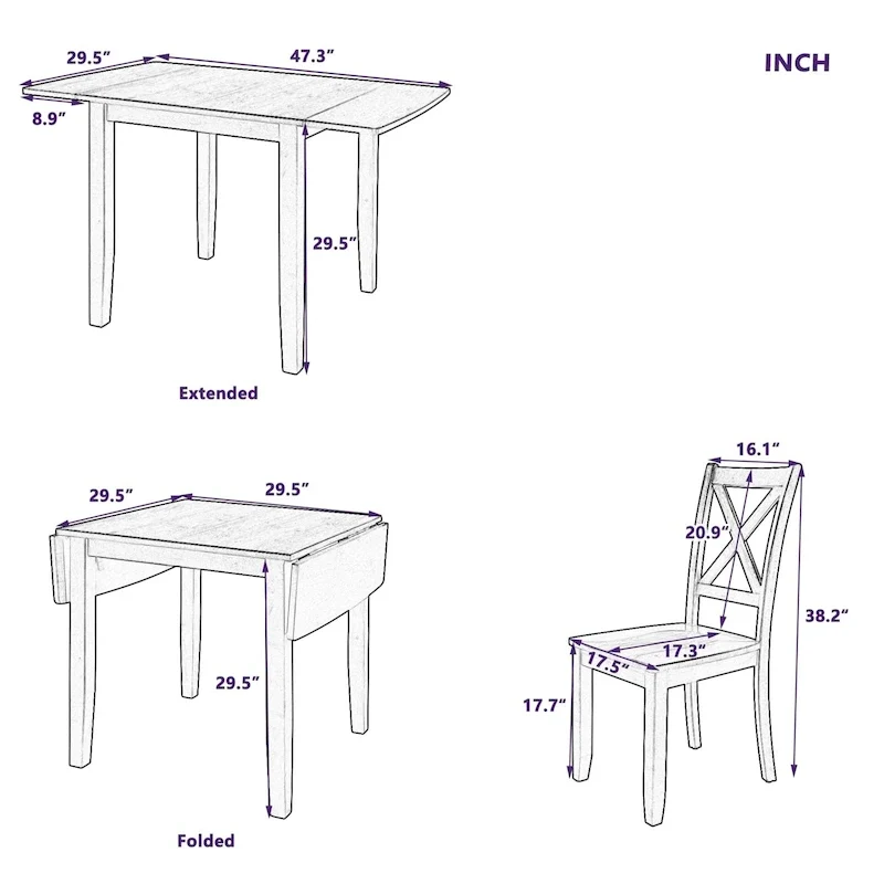 Merax 3-Piece Wood Drop Leaf Breakfast Nook Dining Table Set