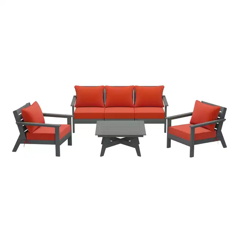 WestinTrends Avalon Outdoor 6-Piece Modular Sectional Patio Furniture Sofa Set, Gray/Orange