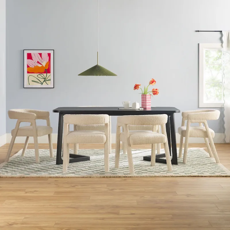 Solid Wood Dining Table w/ Full Fabric Chairs