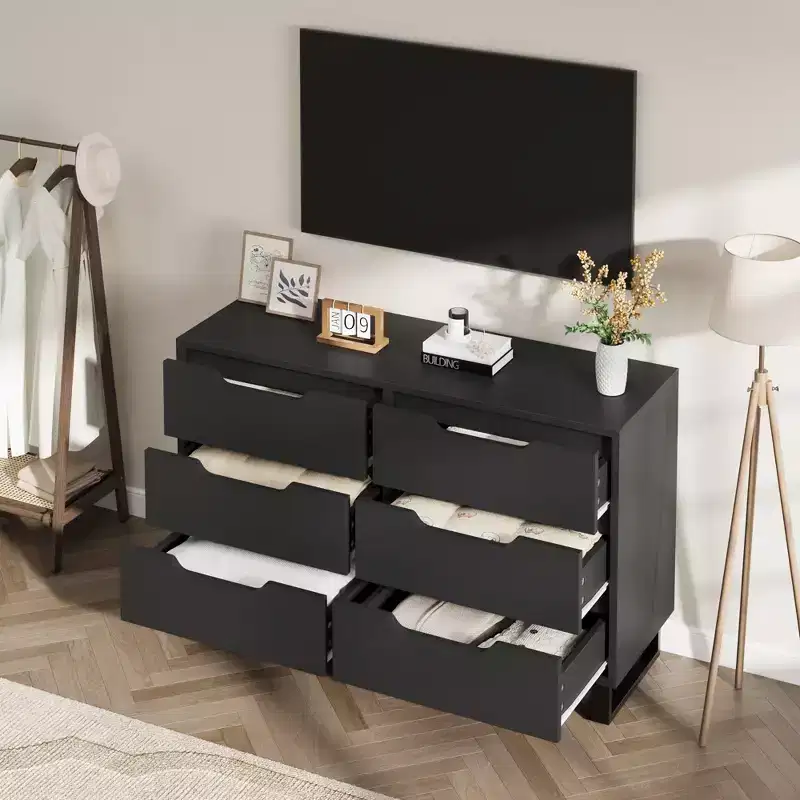 6 Dresser for Bedroom, 47.2 Wide Dresser, Freestanding Vertical Drawer Cabinet with Storage, Wooden Closet Storage Chest for Living Room, Hallway
