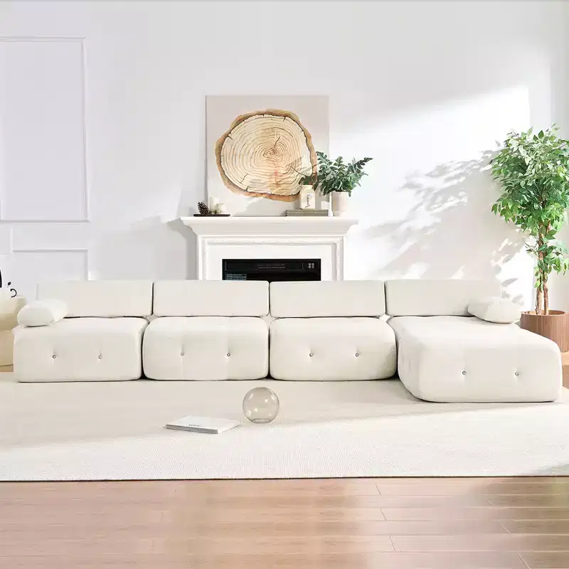 Mjkone L-Shaped Velvet Sectional Sofa,4-Seater Modular Sectional Sofa With Ottoman, Convertible Sofa Couches with Rivet Trim