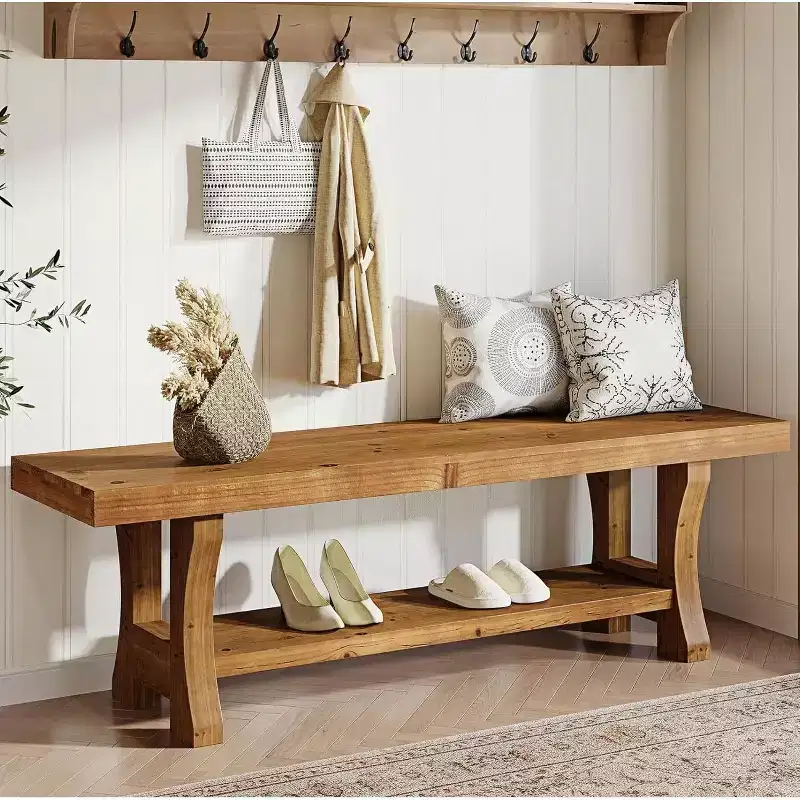Lantine Solid Wood Entryway Bench, 55 End of Bed Bench, Indoor Dining Seat for Hallway, Bedroom, Dining Room