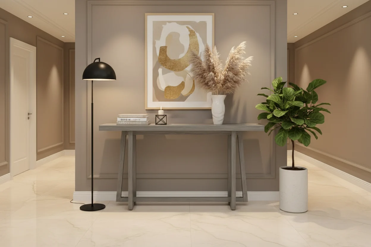 Modern Wood Console Table with Trapezoid Cross-Leg Design,Minimalist Entryway Table for Study,Hallway,Living Room