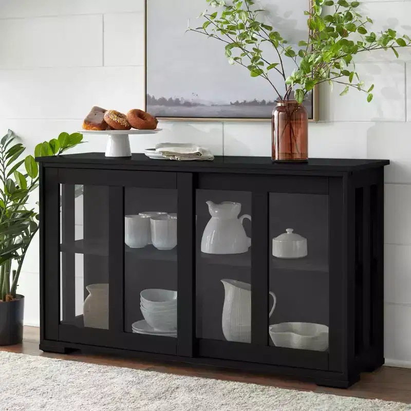 Buylateral Pacific Stackable Sliding Glass Doors Cabinet Black