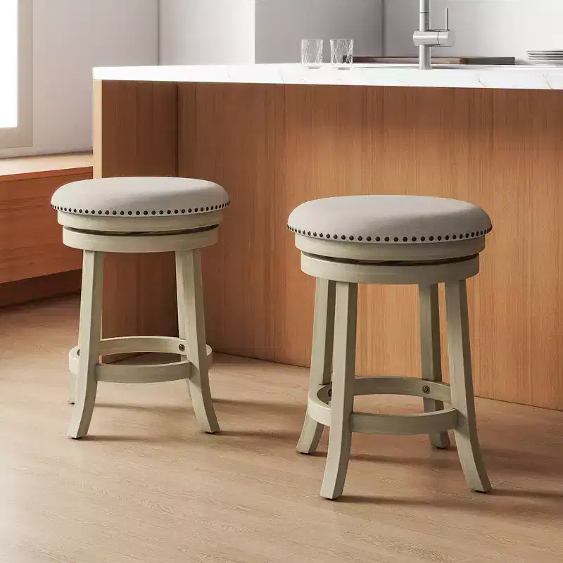 Costway 24 Swivel Bar Stools Set of 2 Round Counter Height Barstools w/ Wooden Frame