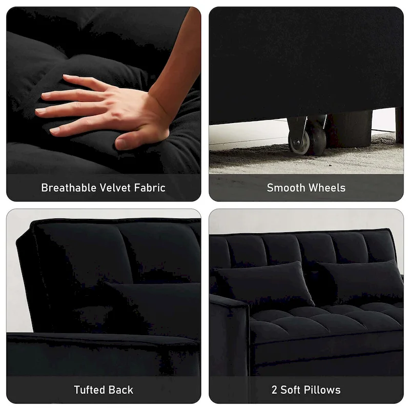 Aukfa Velvet Convertible Sleeper Sofa Loveseat with Side Pocket
