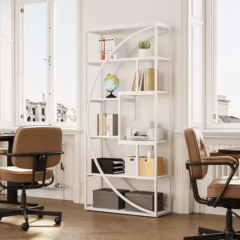Lantine 70.8-Inch Book Shelf, Industrial Metal Bookcase, 6-Tier Tall Bookshelves, White Display Shelves Storage Organizer for Living Room Office
