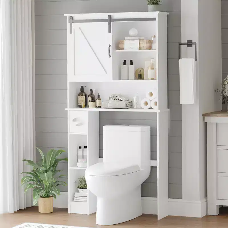 Over the Toilet Storage Cabinet with Sliding Barn Door and Adjustable Shelf
