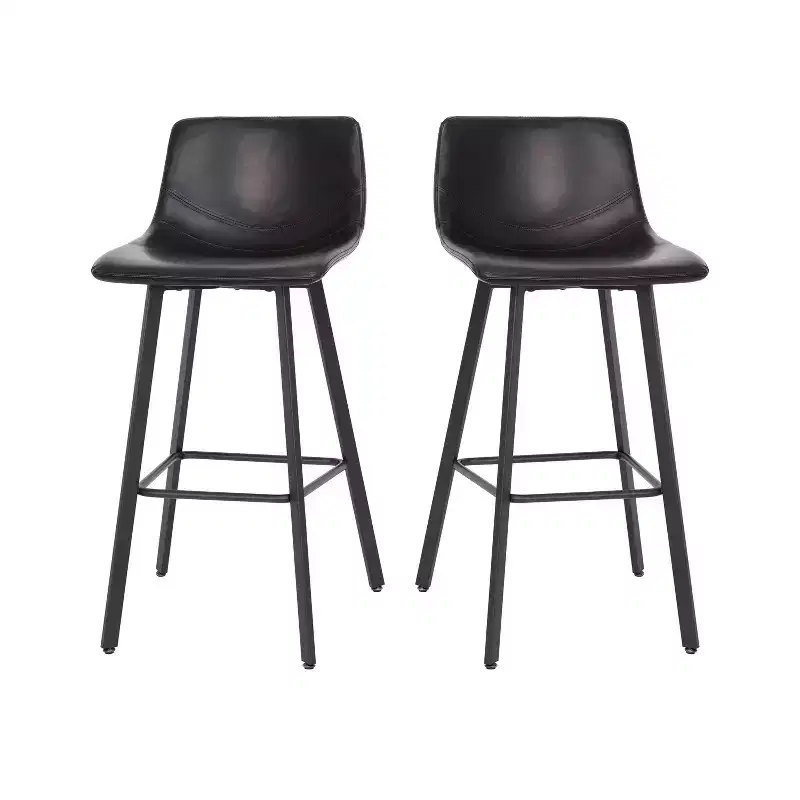 Emma and Oliver Set of Two 30 Modern Upholstered Barstools, Matte Metal Frames and Plastic Floor Glides