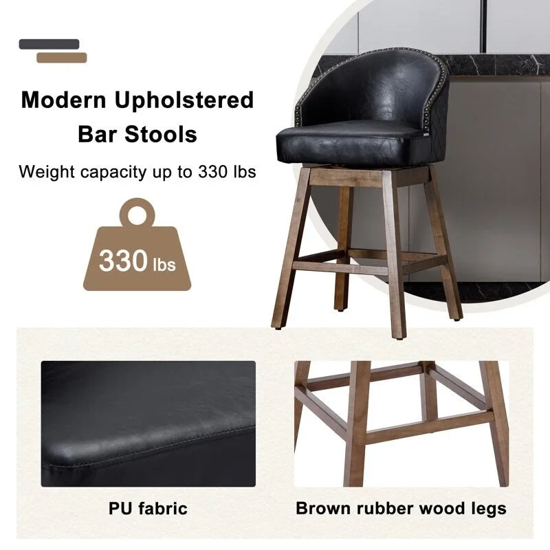 Swivel Wood Counter Height Bar Stools with Footrest (Set of 2)