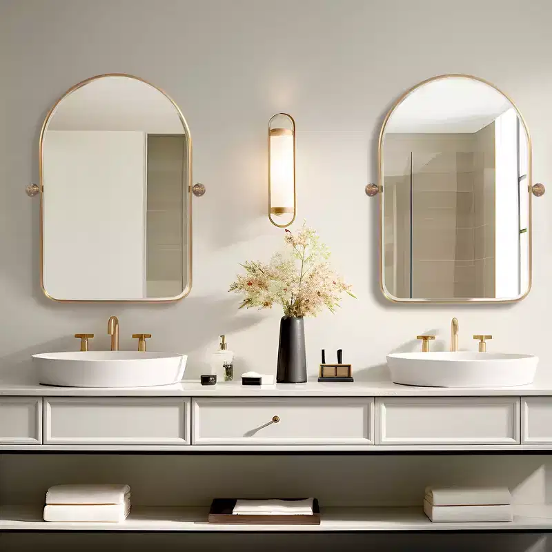 Dovelina Arched Metal Frame Pivot Decorative Wall Mirror with Rounded Corners Frame 36x24(Set of 2)-Gold