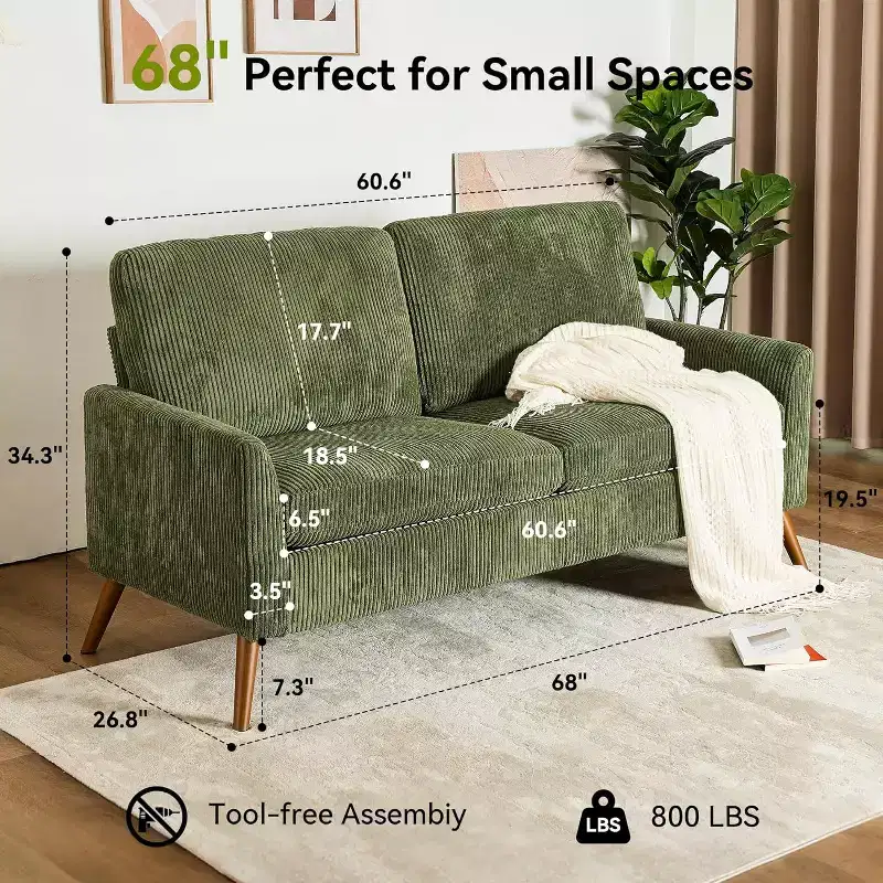 68-Inch 2-Seat Sofa with Removable Washable Covers