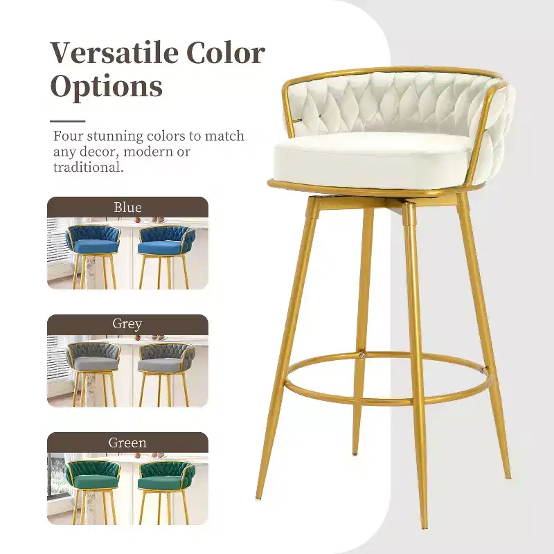 Set of 2 Swivel Counter Height Bar Stool Low Back Upholstered Dining Chair Pub Kitchen Stool with Footrest-Christopher Knight Home