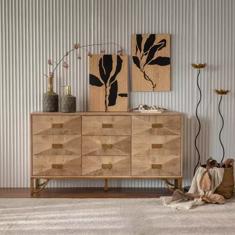 Modern 9 Drawers Dresser, Light Wood Chests of Drawers, TV Stand for Bedroom, Living Room, Hallway