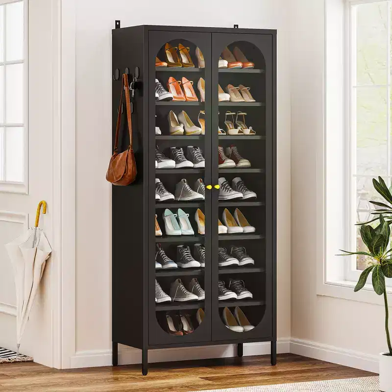 Bekrvio 9-Tier Tall Metal Shoe Cabinet with Glass Doors, Heavy Duty Freestanding Shoe Storage Rack with Adjustable Shelves, 2736 Pairs