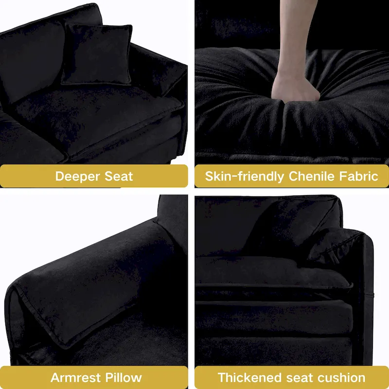 109.45 Chenille Upholstered L-Shaped Modular Sectional Sofa with Double-Layer Cushions, DIY Combination