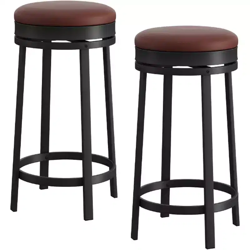 24 Swivel Bar Stools Set of 4, PU Leather Upholstered, Metal Frame, Backless Round, Counter Height for Kitchen Island/Home Bar