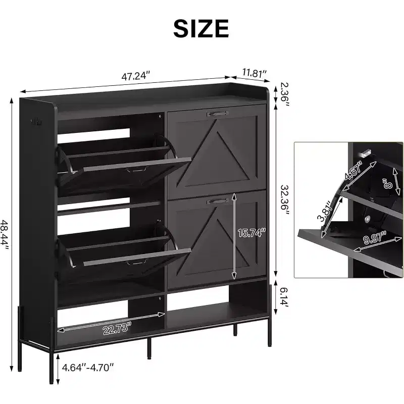 Shoe Cabinet with 4 Flip Drawers - Freestanding Shoe Storage Cabinet Organizer for Entryway, Dry and Wet Separation Shoe Organizer with Metal Legs
