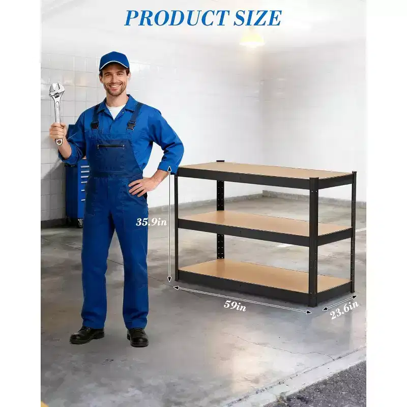 3-Tier Heavy-Duty Steel Shelving Unit – 2,000 lb Capacity, Adjustable, Garage & Warehouse Storage