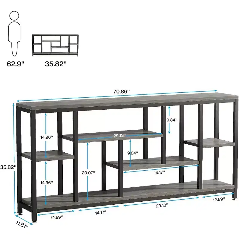 Console Sofa Table, 70.9 inch Extra Long with Storage Shelves, 3-Tier Modern Narrow Entryway Hallway Accent Table for Living Room, Grey