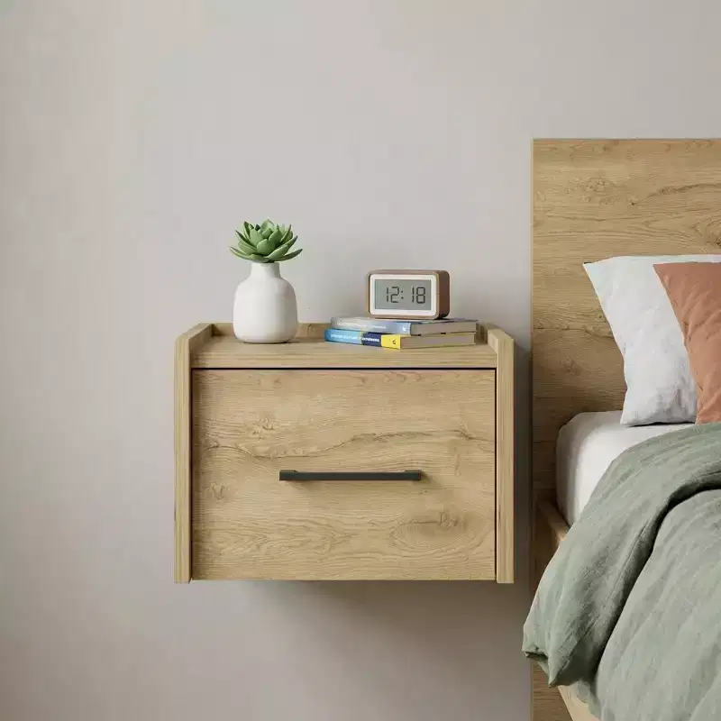 HomeRoots 10 Beige One Drawer Faux Wood Floating Nightstand