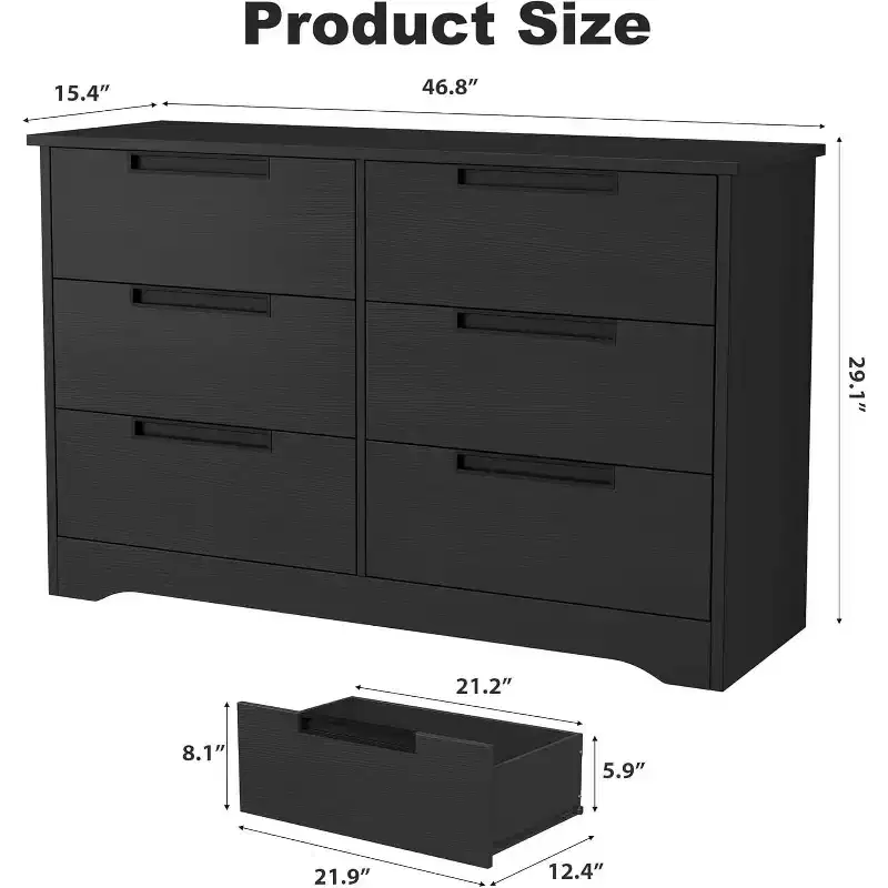 Dresser for Bedroom with 6 Drawers Wooden Chest of Drawers for Closet Dresser Storage Unit Organizer for Hallway Living Room and Office