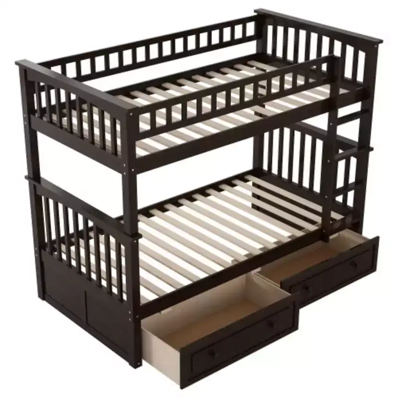 Twin over Twin Bunk Bed with Drawers, Convertible Beds, Espresso