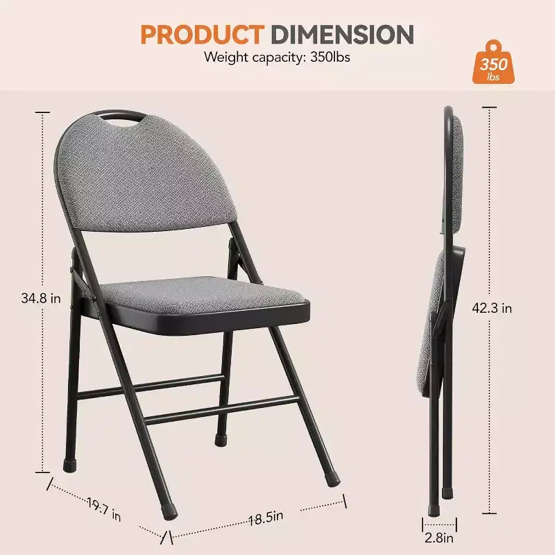 GustoWave 4-Piece Folding Chair Set for Indoor and Outdoor, Room, Restaurant, Patio, Black