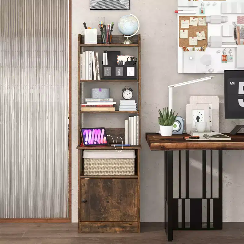 Costway Nightstand Bedside End Side Table Bookshelf w/ Charging Station