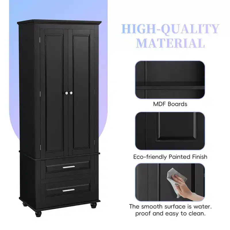 GDFStudio Norton Modern Wood Freestanding Bathroom Storage Cabinet with Two Drawers, Adjustable Shelf and Enclosed Cabinet