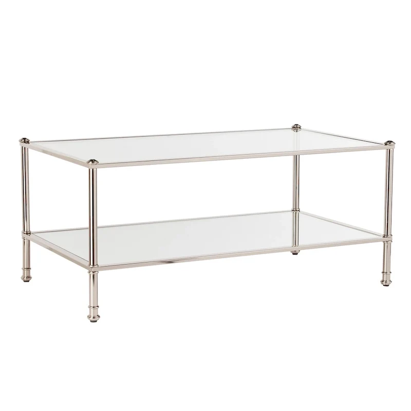 SEI Furniture Pullman Rectangle Mirrored Coffee Table with Glass Top and Shelf