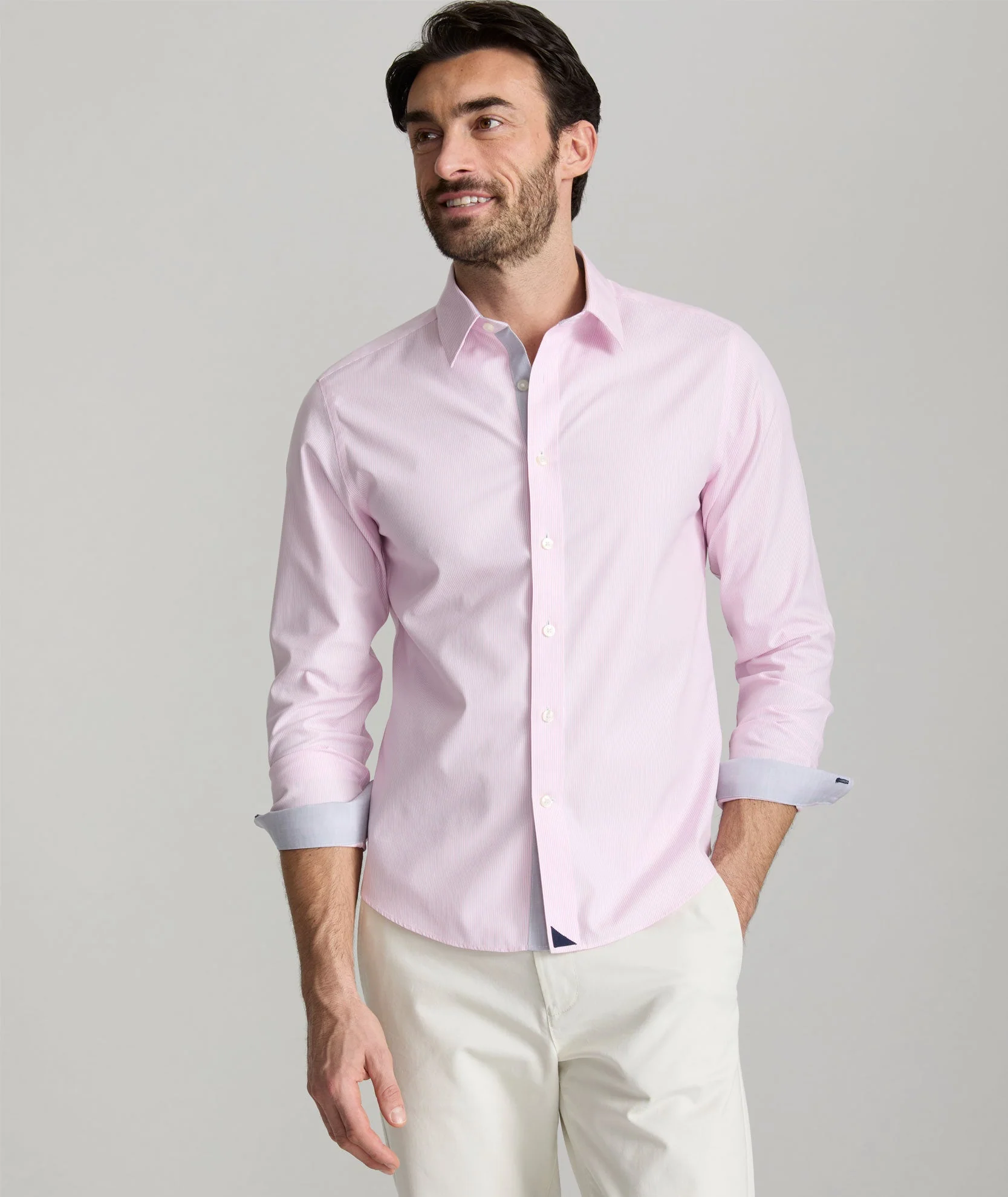 Pink Stripe Cotton Shirt with Gray Accents