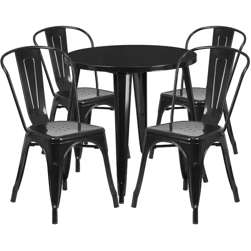 Flash Furniture Commercial Grade 30 Round Metal Indoor-Outdoor Table Set with 4 Cafe Chairs