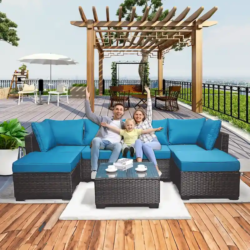 PE Rattan Wicker Garden Patio Furniture Set (7 Pieces)