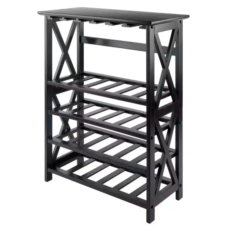 24-Bottle Hardwood Wine Rack with Glass Holder in Espresso Finish