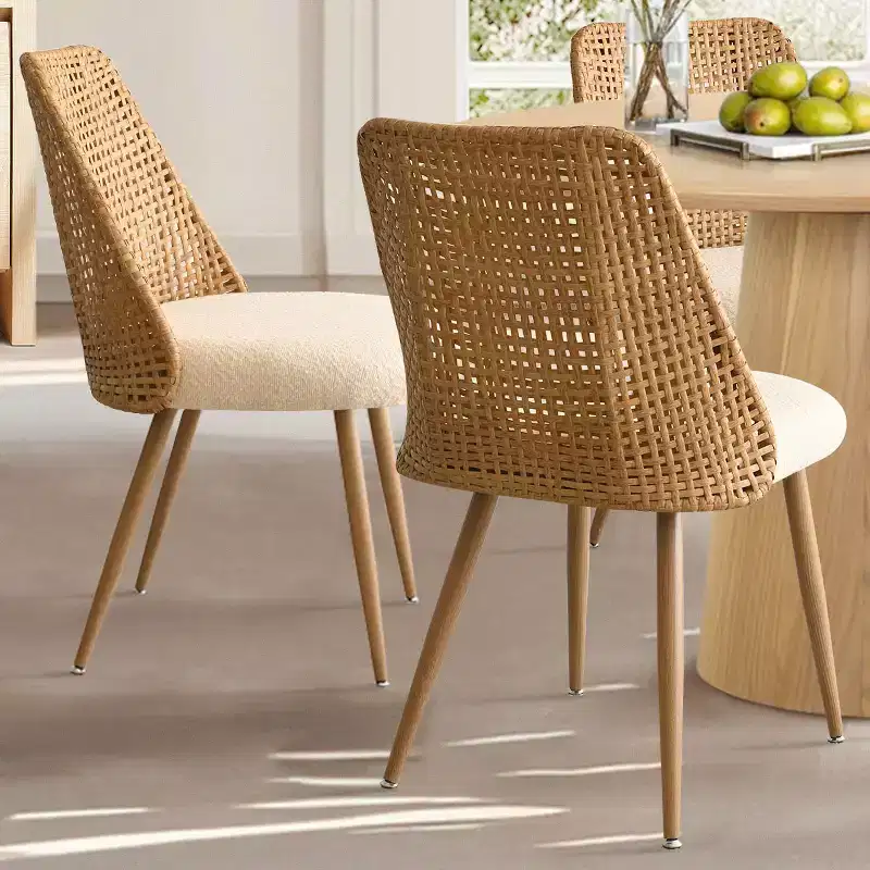 Round Dining Table Set for 2, Modern 35 Pedestal Table and Upholstered Dining Chairs with Rattan Backs, Perfect for Small Space Dining-Panipeachy