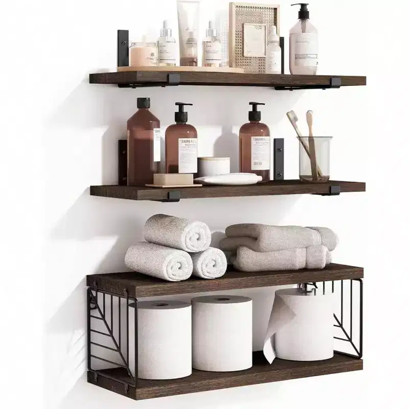 3+1 Tier Bathroom Floating Shelves Over Toilet 15.8in Farmhouse Rustic Wood Shelves Wall Decor for Bathroom Living Room