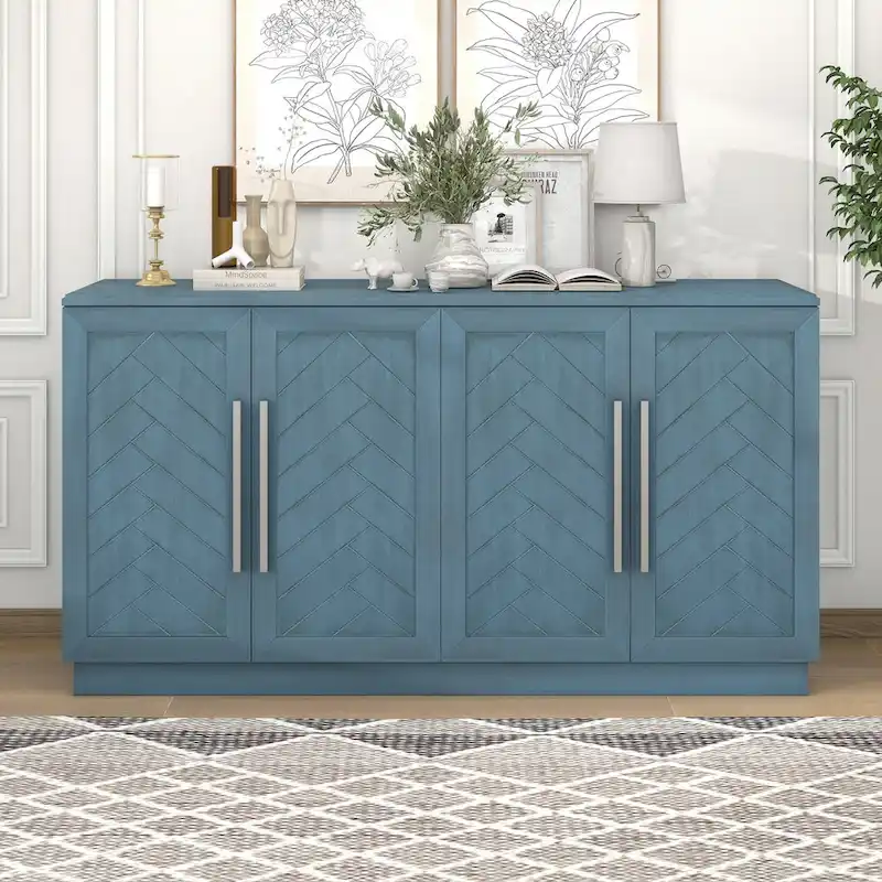 Sideboard Buffet Cabinet with Adjustable Shelves & Silver Handles