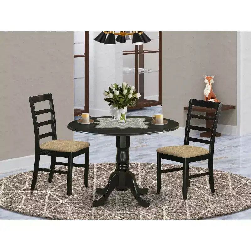 HomeStock Belmont Kitchen Table Set-Dining Table And 2 Microfiber Kitchen Chairs, Black
