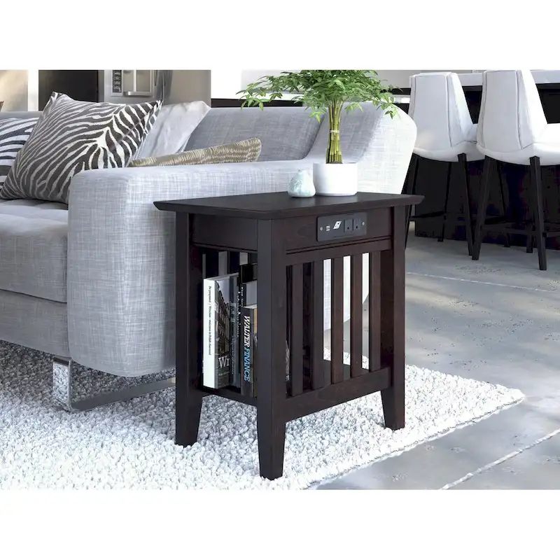 Mission Style Chair Side Table with Charging Station