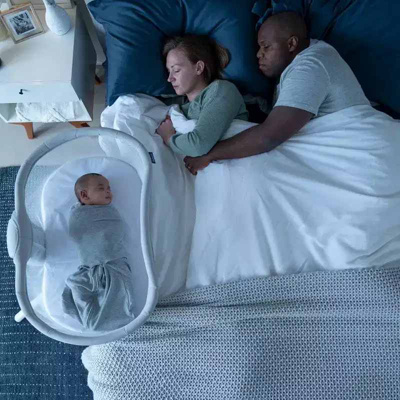 Baby Bassinet - Gray: 360-Degree Swivel, Metal Frame, Cotton Fill, 20 lb Capacity