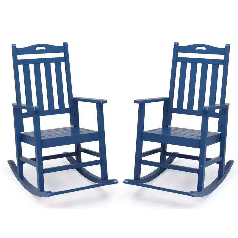 Karl Home | Solid Wood Patio Rocking Chairs with Footrest (Set of 2)
