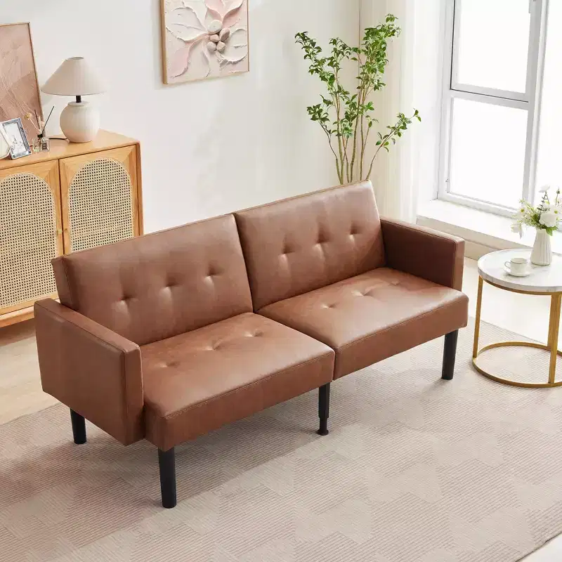 75.5 Convertible Futon Sofa Bed, Mid Century Futon Couch, 3-Position Adjustable Recliner Sofa, Modern Recliner with Legs, Easy Cleaning