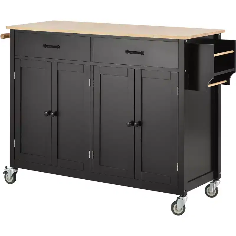 Whisen Modern Wood Kitchen Island with Spice Rack and Drawers