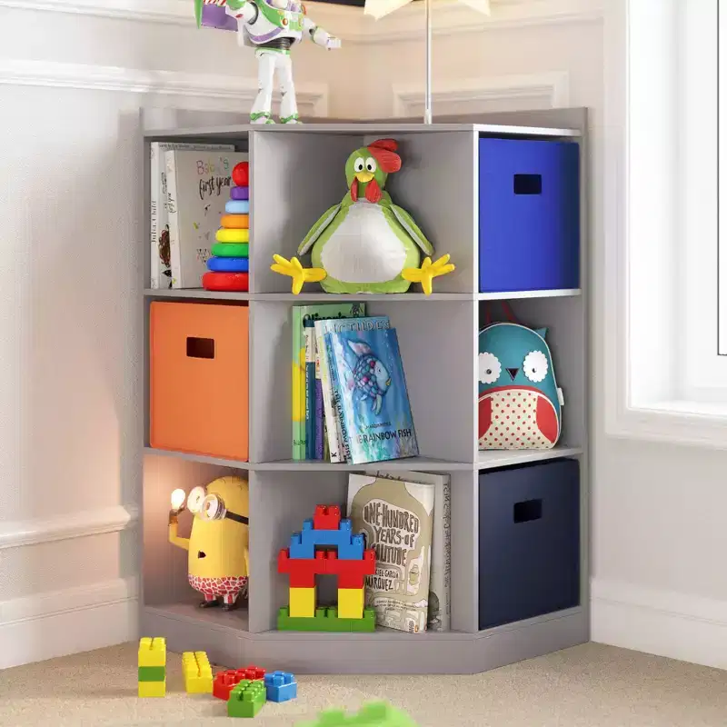Kids' Corner Playroom Cabinet with 6 Toy Storage Cubbies and 3 Angled Shelves